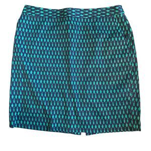NWOT Tommy Hilfiger Navy and Teal Print Skirt Pockets Cotton/Spandex Size 12